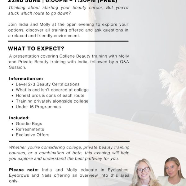 A poster with the details of the open evening.