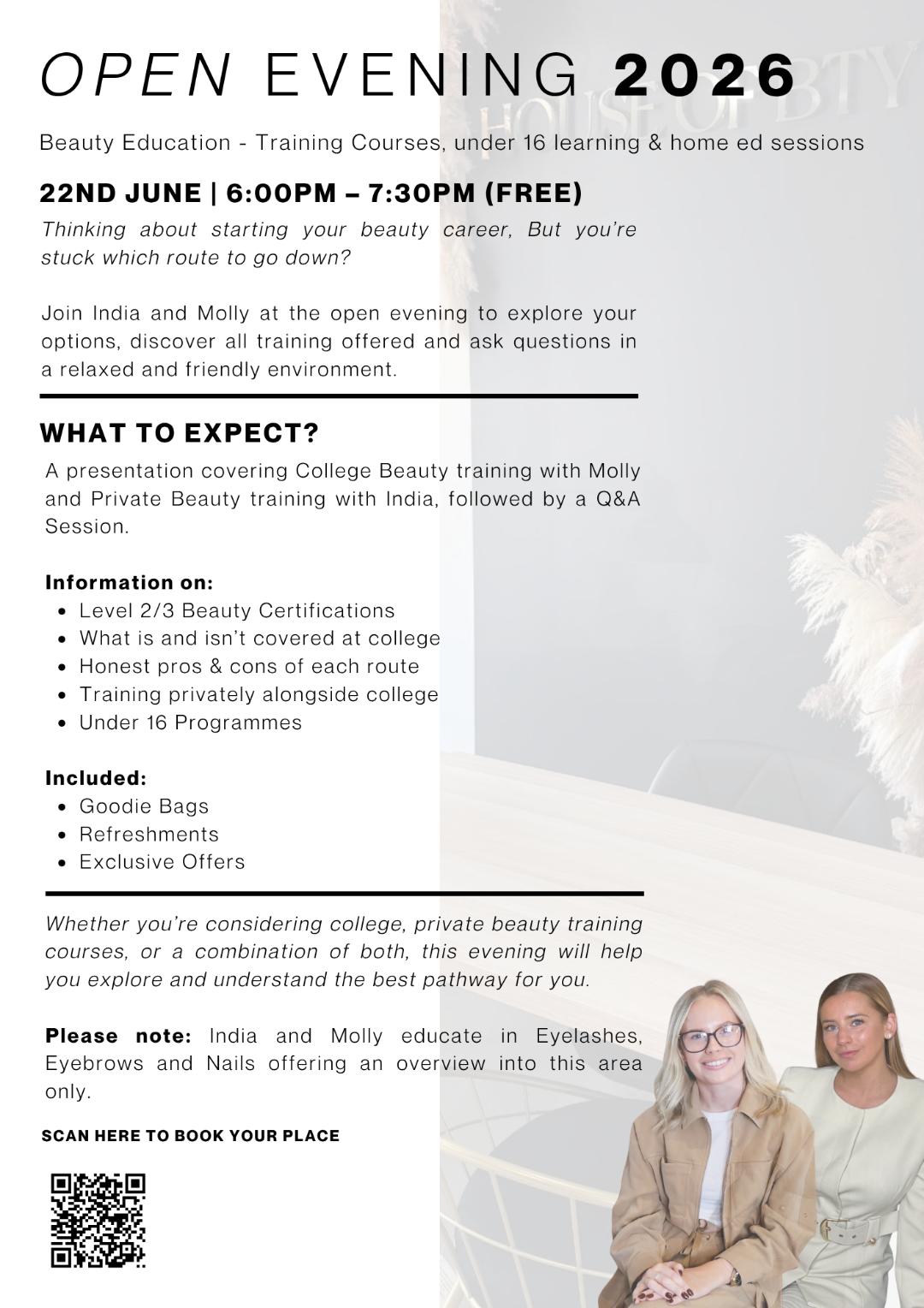 A poster with the details of the open evening.